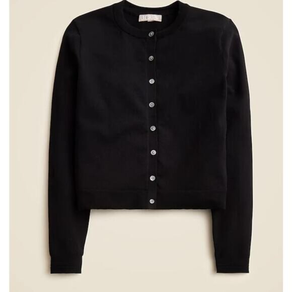 NWT J.Crew New Jackie Cardigan In Premium Ultra Fine Cotton Blend Black Size M - Picture 1 of 6
